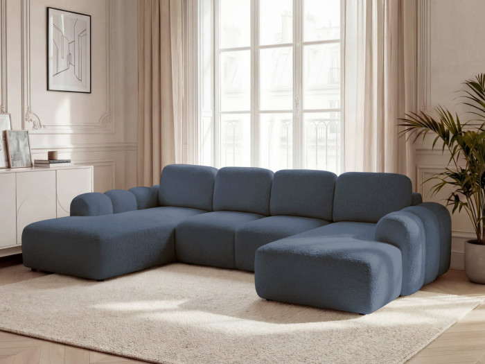 Canapé panoramique convertible coffre MONTAIGNE tissu bouclette