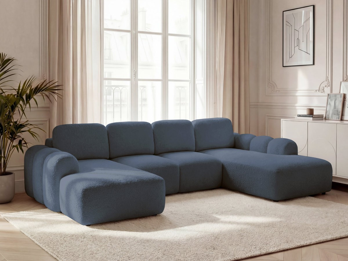 Canapé panoramique convertible coffre MONTAIGNE tissu bouclette