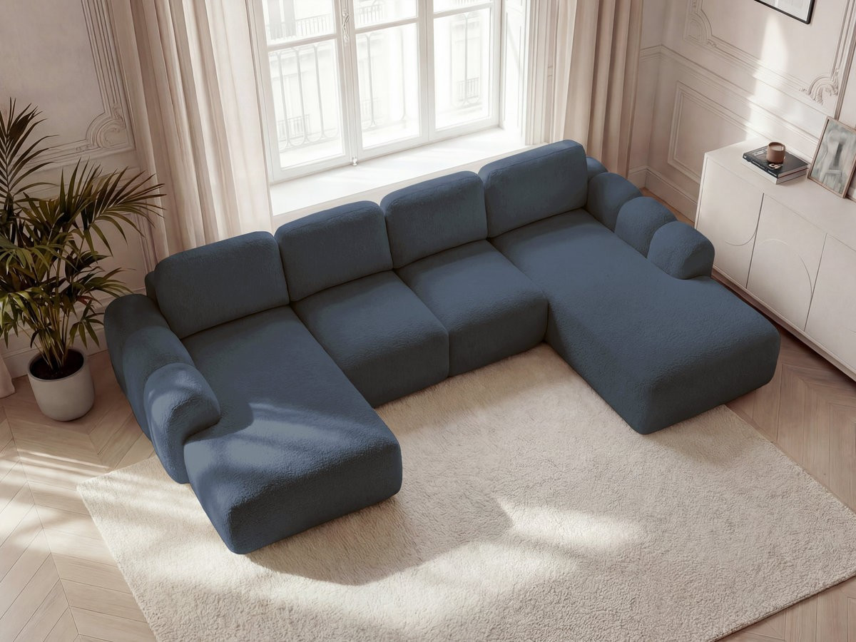 Canapé panoramique convertible coffre MONTAIGNE tissu bouclette