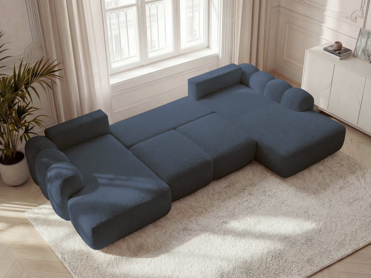 Canapé panoramique convertible coffre MONTAIGNE tissu bouclette