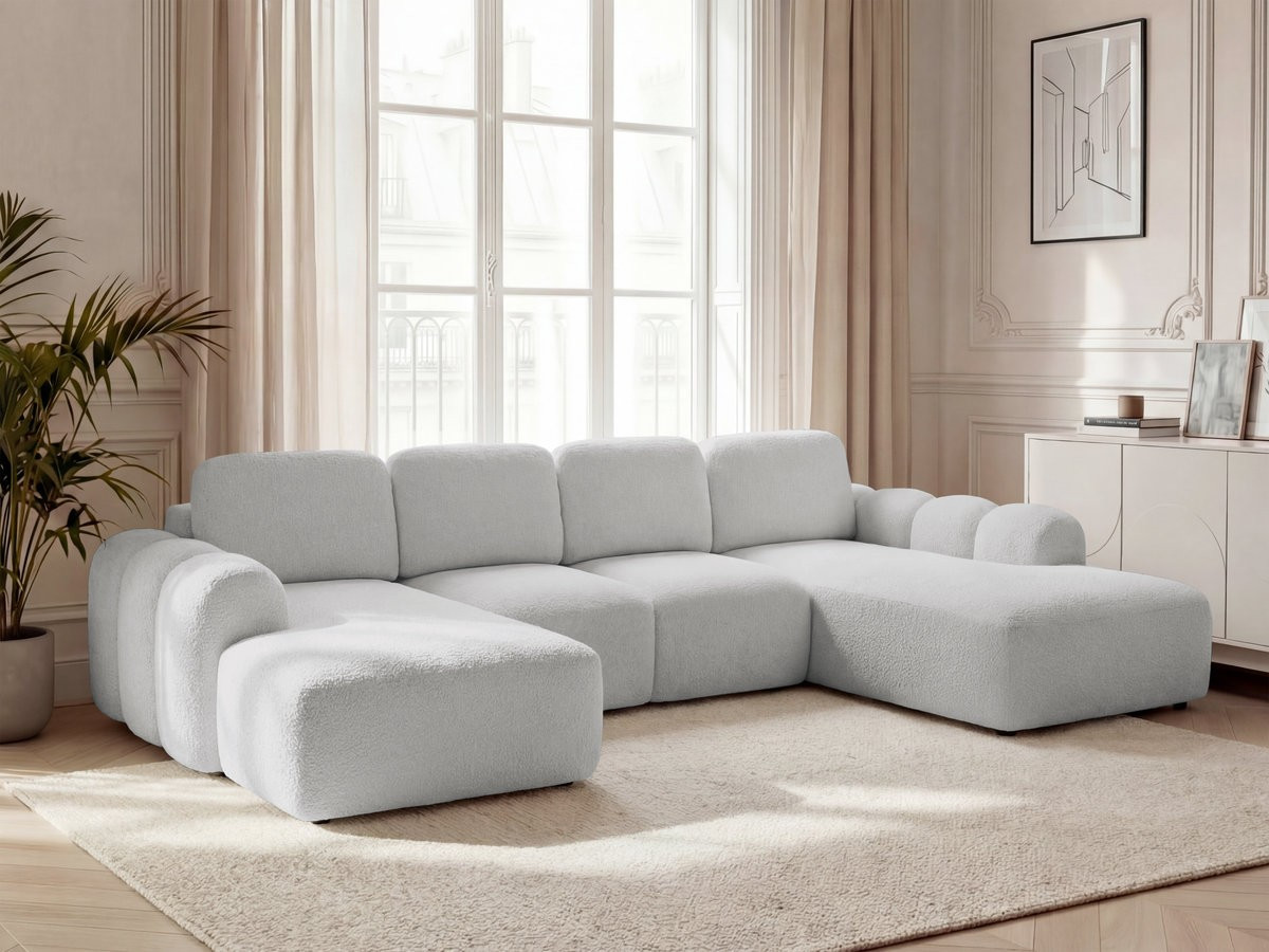 Canapé panoramique convertible coffre MONTAIGNE tissu bouclette