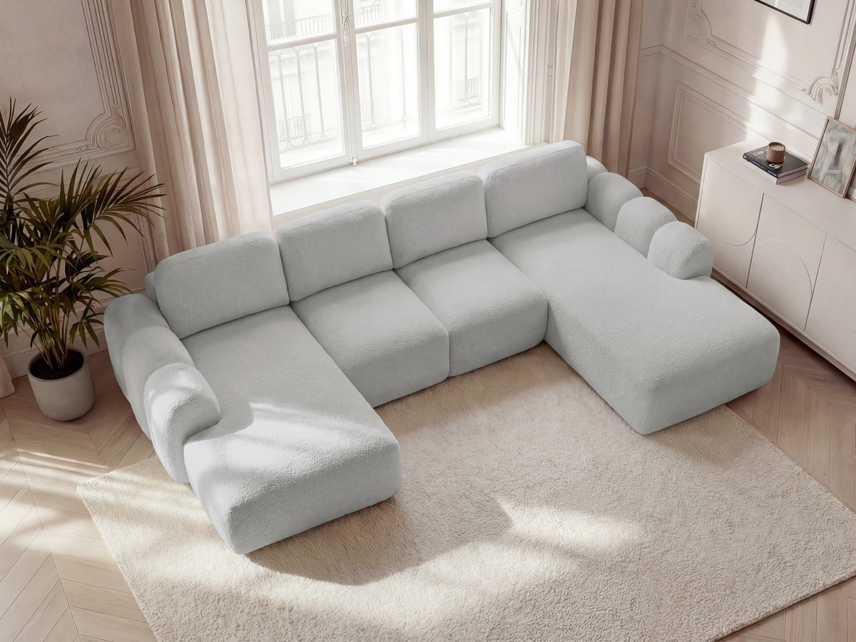 Canapé panoramique convertible coffre MONTAIGNE tissu bouclette