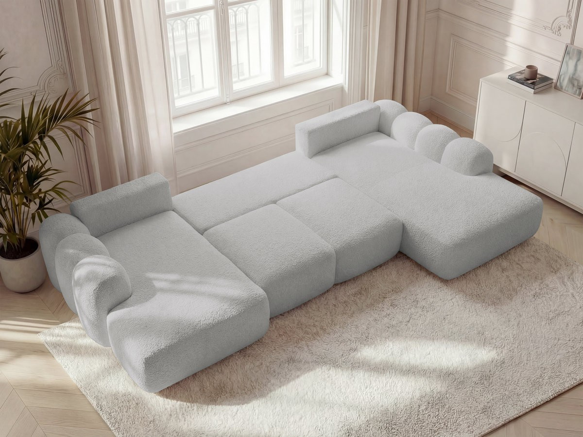 Canapé panoramique convertible coffre MONTAIGNE tissu bouclette