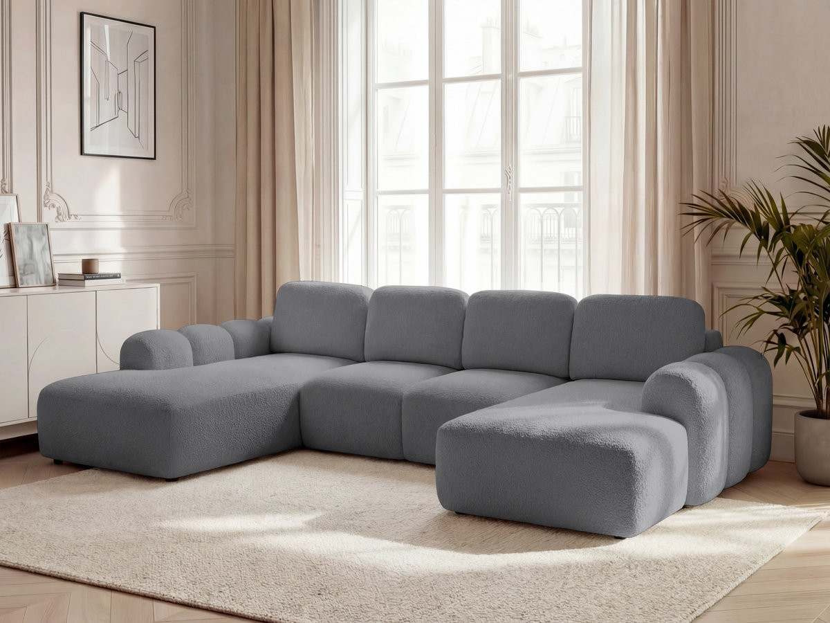 Canapé panoramique convertible coffre MONTAIGNE tissu bouclette