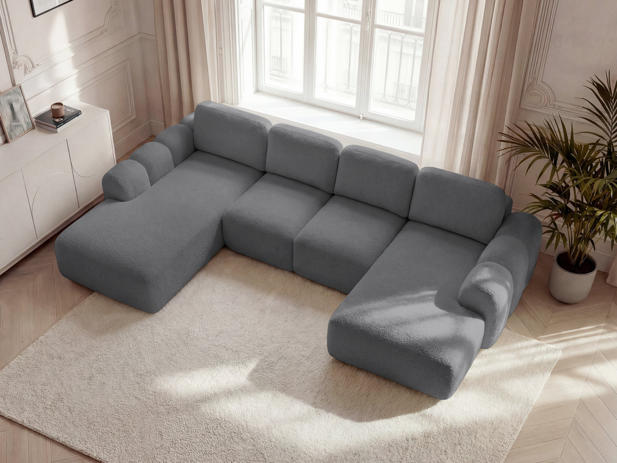 Canapé panoramique convertible coffre MONTAIGNE tissu bouclette