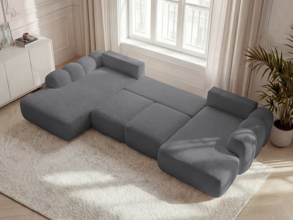 Canapé panoramique convertible coffre MONTAIGNE tissu bouclette