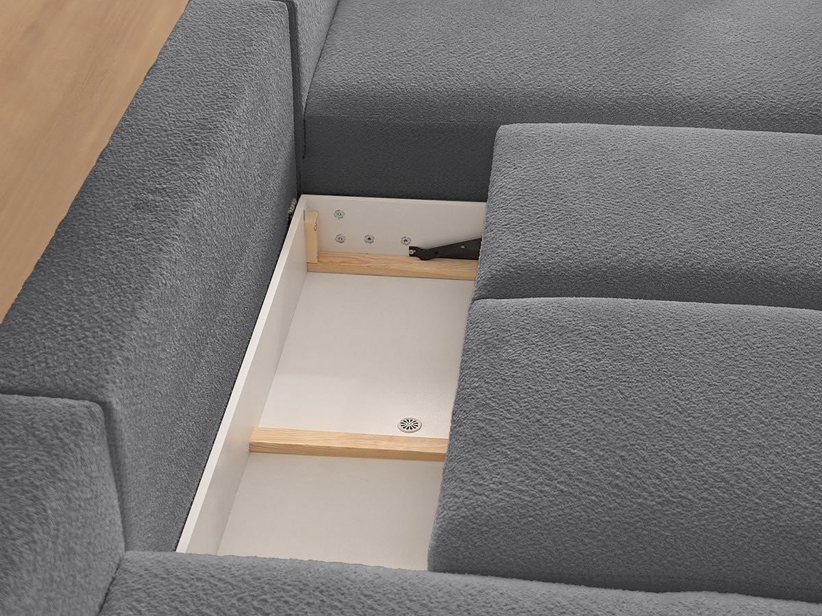 Canapé panoramique convertible coffre MONTAIGNE tissu bouclette