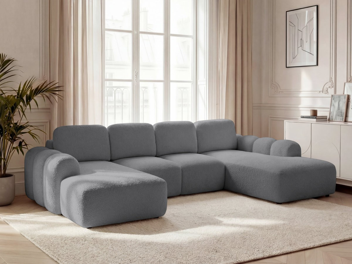 Canapé panoramique convertible coffre MONTAIGNE tissu bouclette