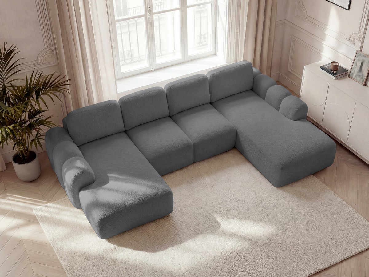 Canapé panoramique convertible coffre MONTAIGNE tissu bouclette