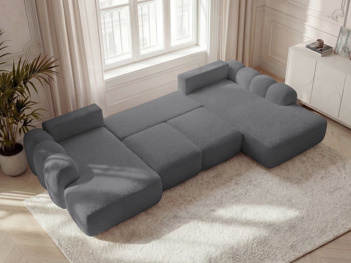 Canapé panoramique convertible coffre MONTAIGNE tissu bouclette