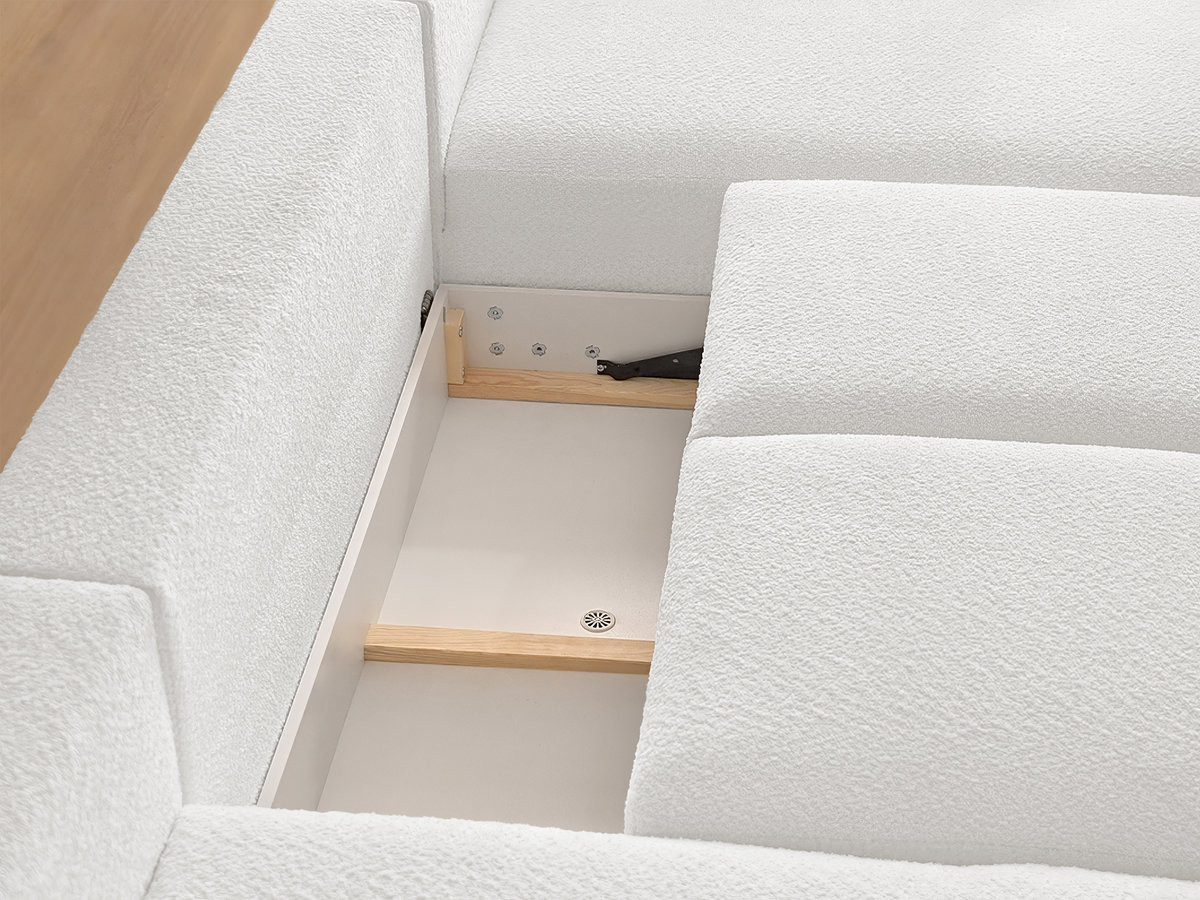 Canapé panoramique convertible coffre MONTAIGNE tissu bouclette avec pouf