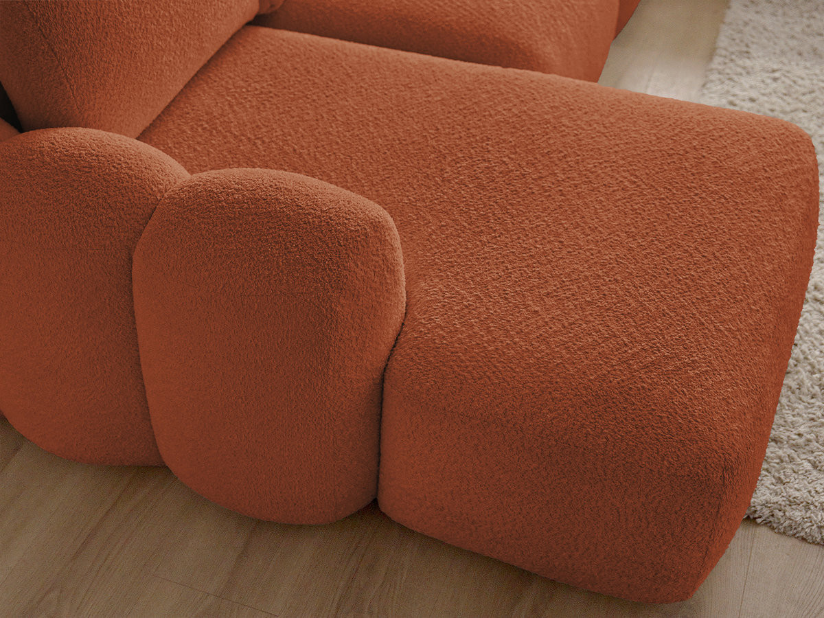 Canapé panoramique convertible coffre MONTAIGNE tissu bouclette avec pouf