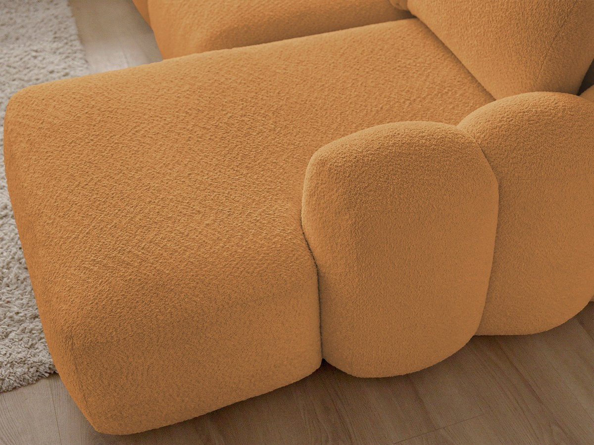 Canapé panoramique convertible coffre MONTAIGNE tissu bouclette avec pouf