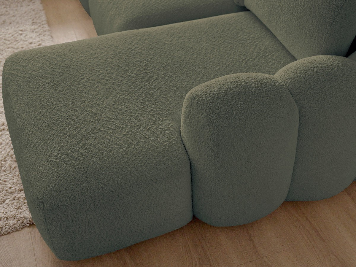 Canapé panoramique convertible coffre MONTAIGNE tissu bouclette avec pouf