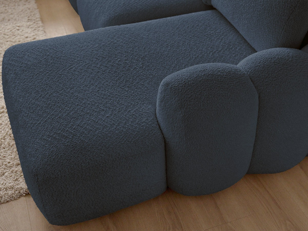 Canapé panoramique convertible coffre MONTAIGNE tissu bouclette avec pouf