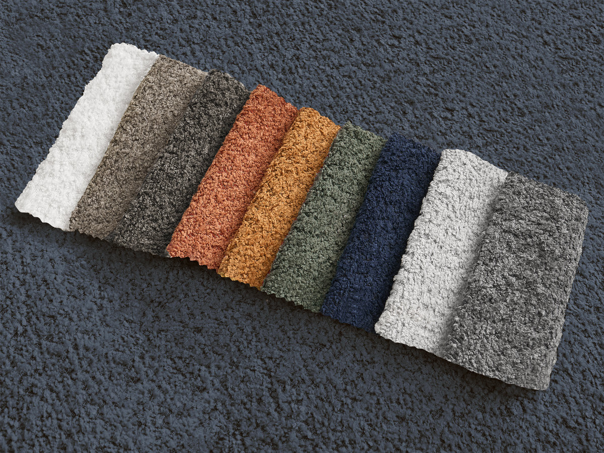 Canapé panoramique convertible coffre MONTAIGNE tissu bouclette avec pouf