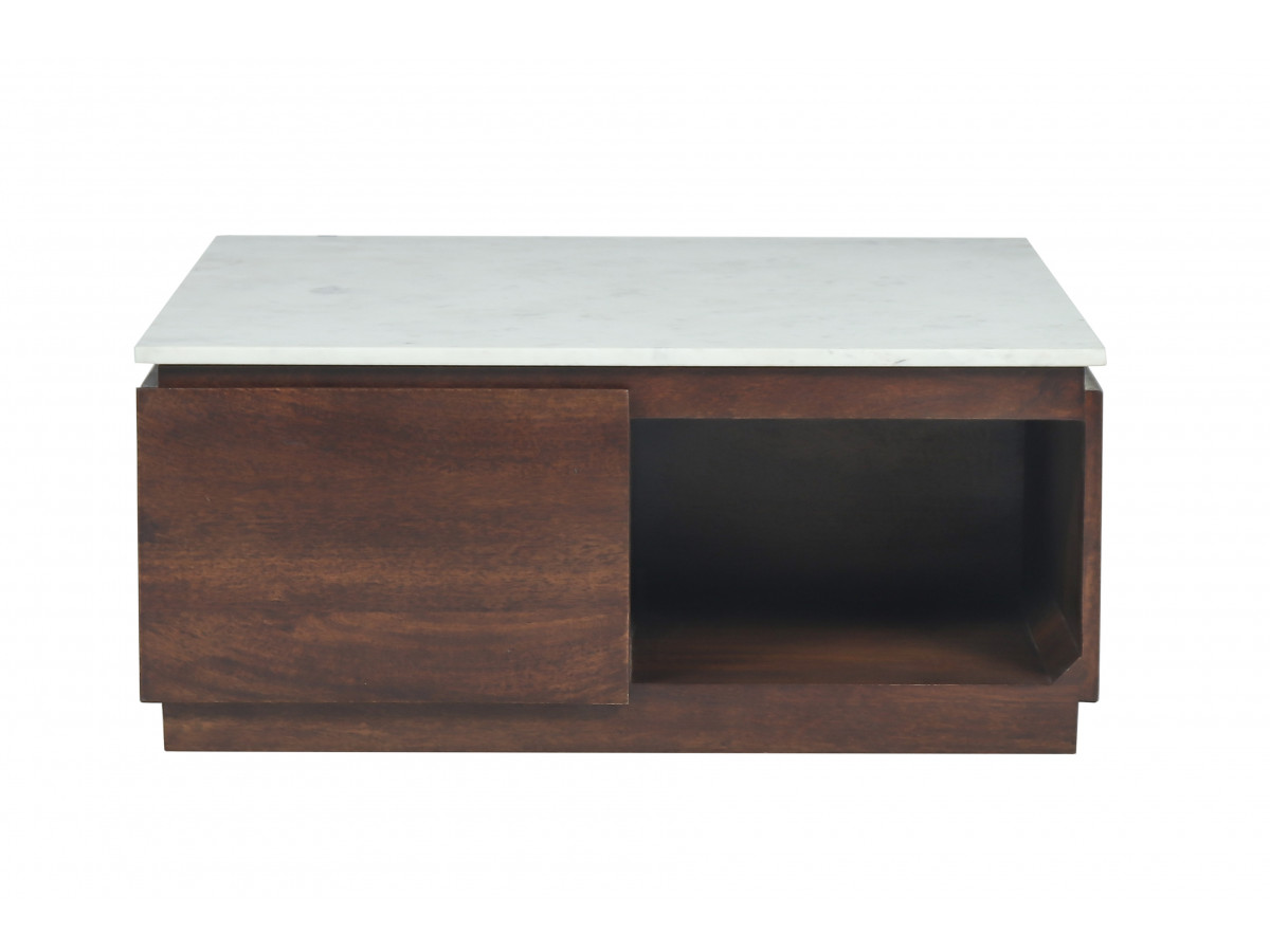 Table basse carrée 2 tiroirs 80 cm BARBARA bois massif de manguier et marbre — vue 6