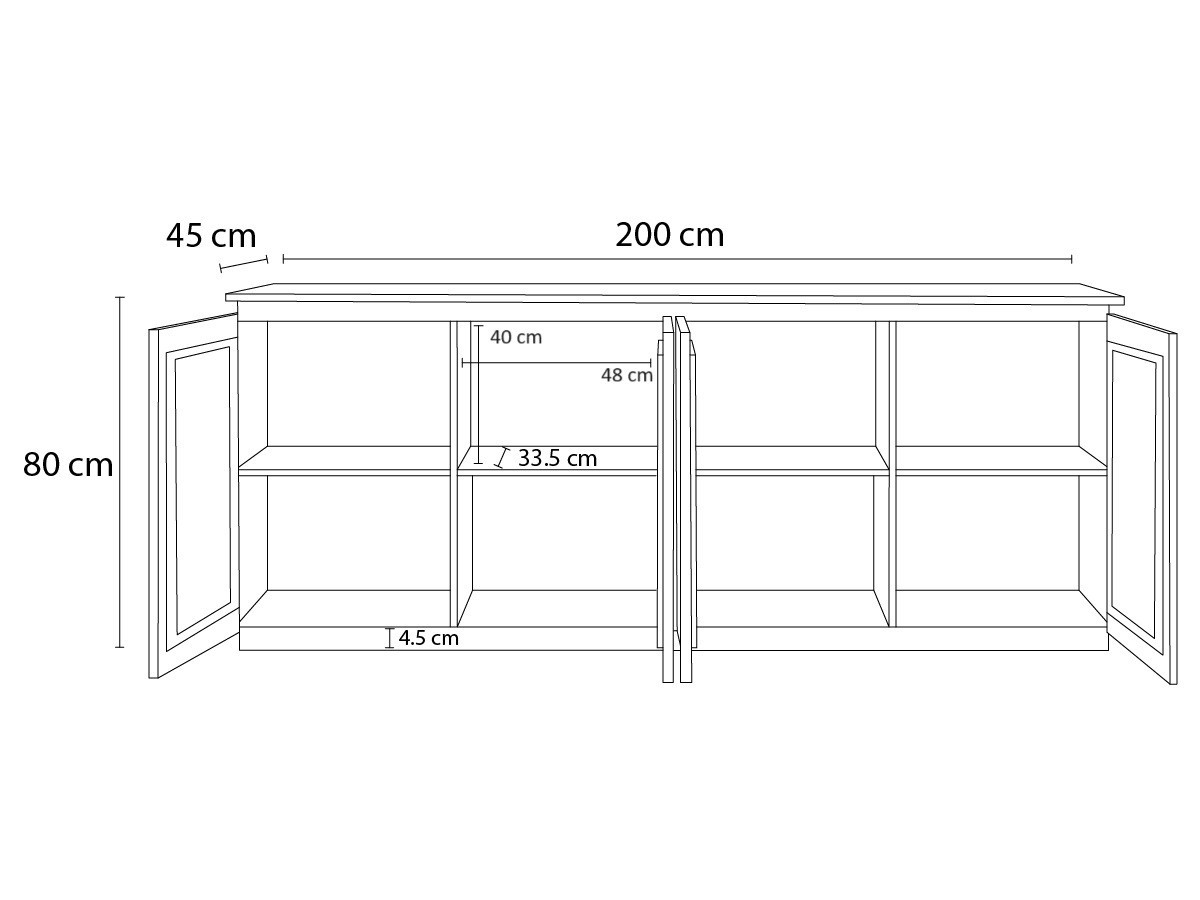 BARBARA dressoir met 4 deuren, 200 cm, massief mangohout en marmer