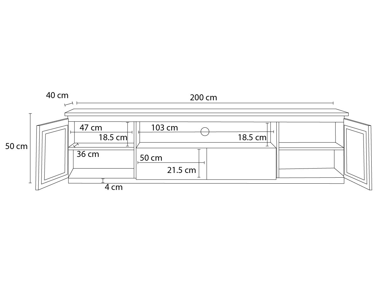 BARBARA tv-meubel met 4 deuren, 200 cm, massief mangohout en marmer