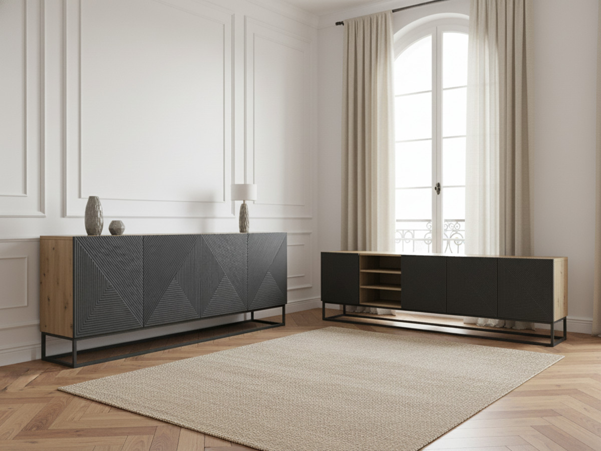 Ensemble ALICE avec Meuble TV avec niche 200 cm + Buffet 4 portes 200 cm pieds métal gris foncé — vue 4