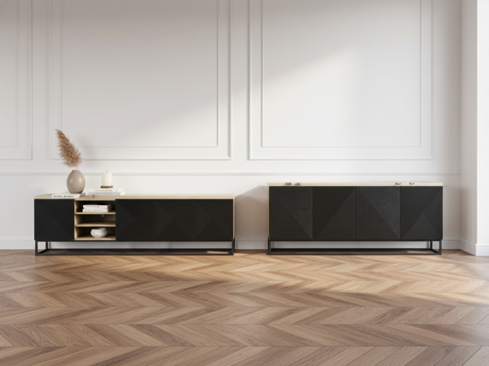 Ensemble ALICE avec Meuble TV avec niche 200 cm + Buffet 4 portes 200 cm pieds métal