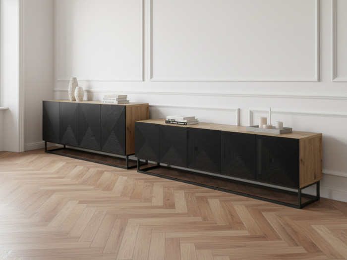 Ensemble ALICE avec Meuble TV 200 cm + Buffet 4 portes 200 cm pieds métal