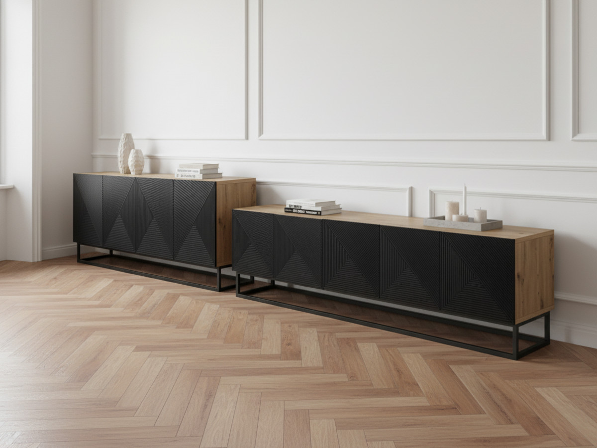 ALICE set met 200 cm tv-meubel + 200 cm 4-deurs dressoir met metalen poten