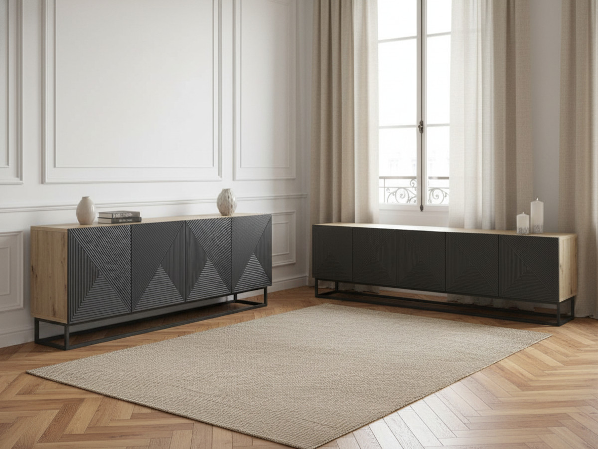 ALICE set met 200 cm tv-meubel + 200 cm 4-deurs dressoir met metalen poten