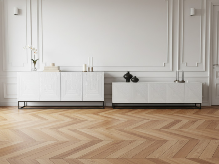 Ensemble ALICE avec Meuble TV 200 cm + Buffet 4 portes 200 cm pieds métal