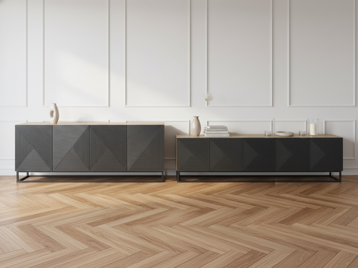 ALICE set met 200 cm tv-meubel + 200 cm 4-deurs dressoir met metalen poten