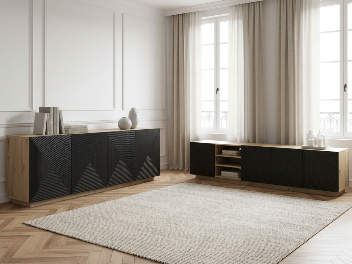 ALICE set met tv-meubel met nis van 200 cm + 4-deurs dressoir van 200 cm