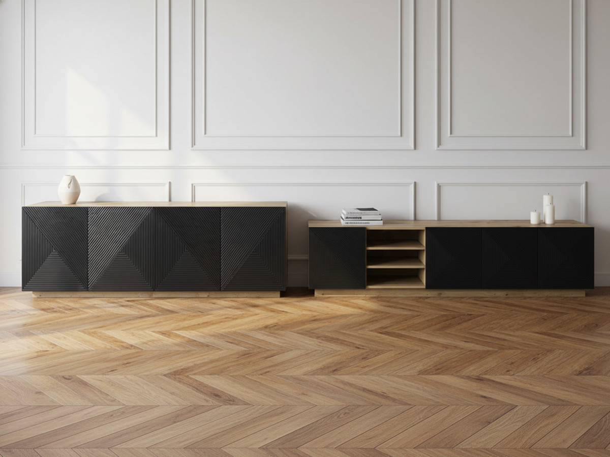 ALICE set met tv-meubel met nis van 200 cm + 4-deurs dressoir van 200 cm