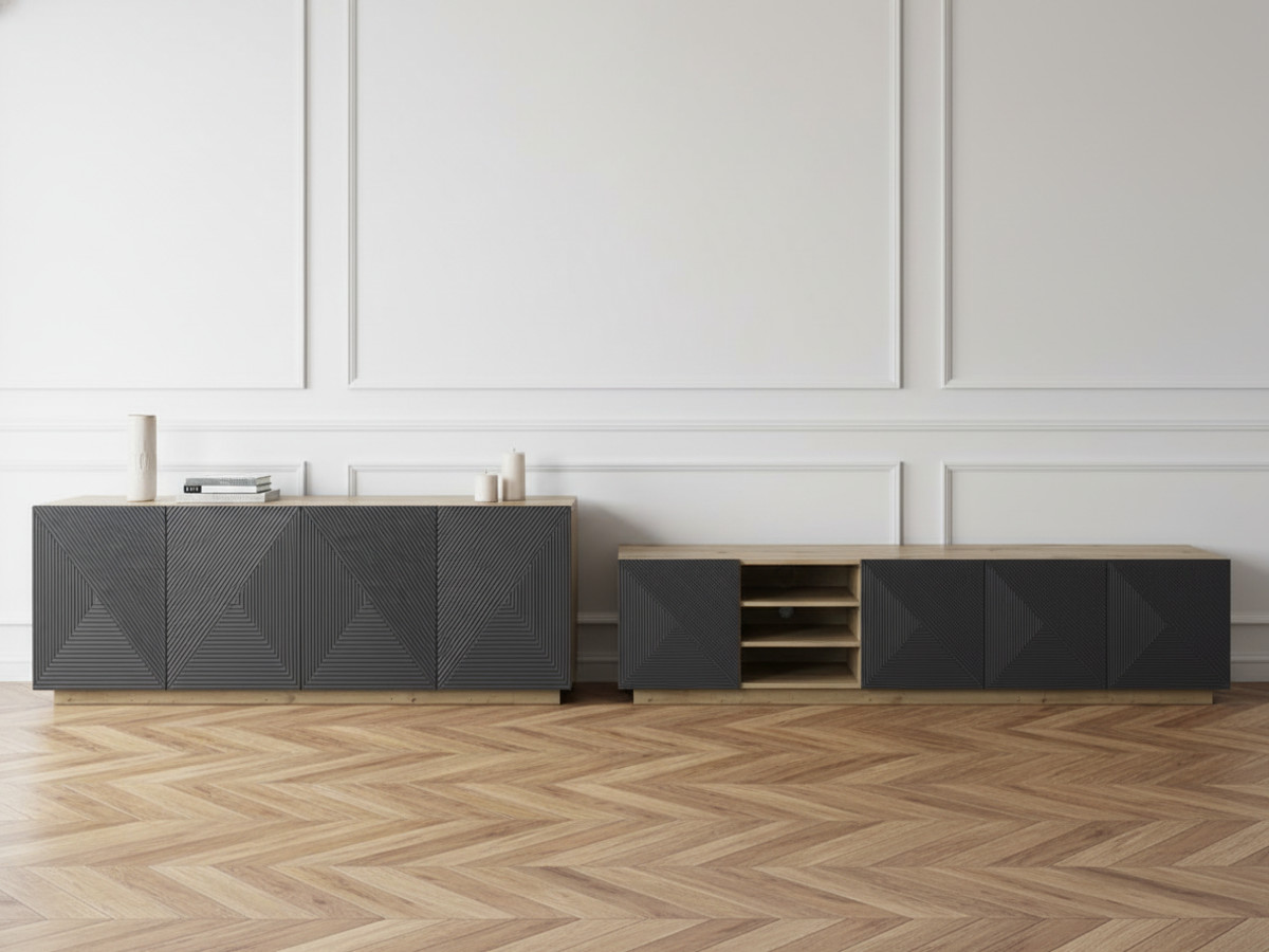 ALICE set met tv-meubel met nis van 200 cm + 4-deurs dressoir van 200 cm