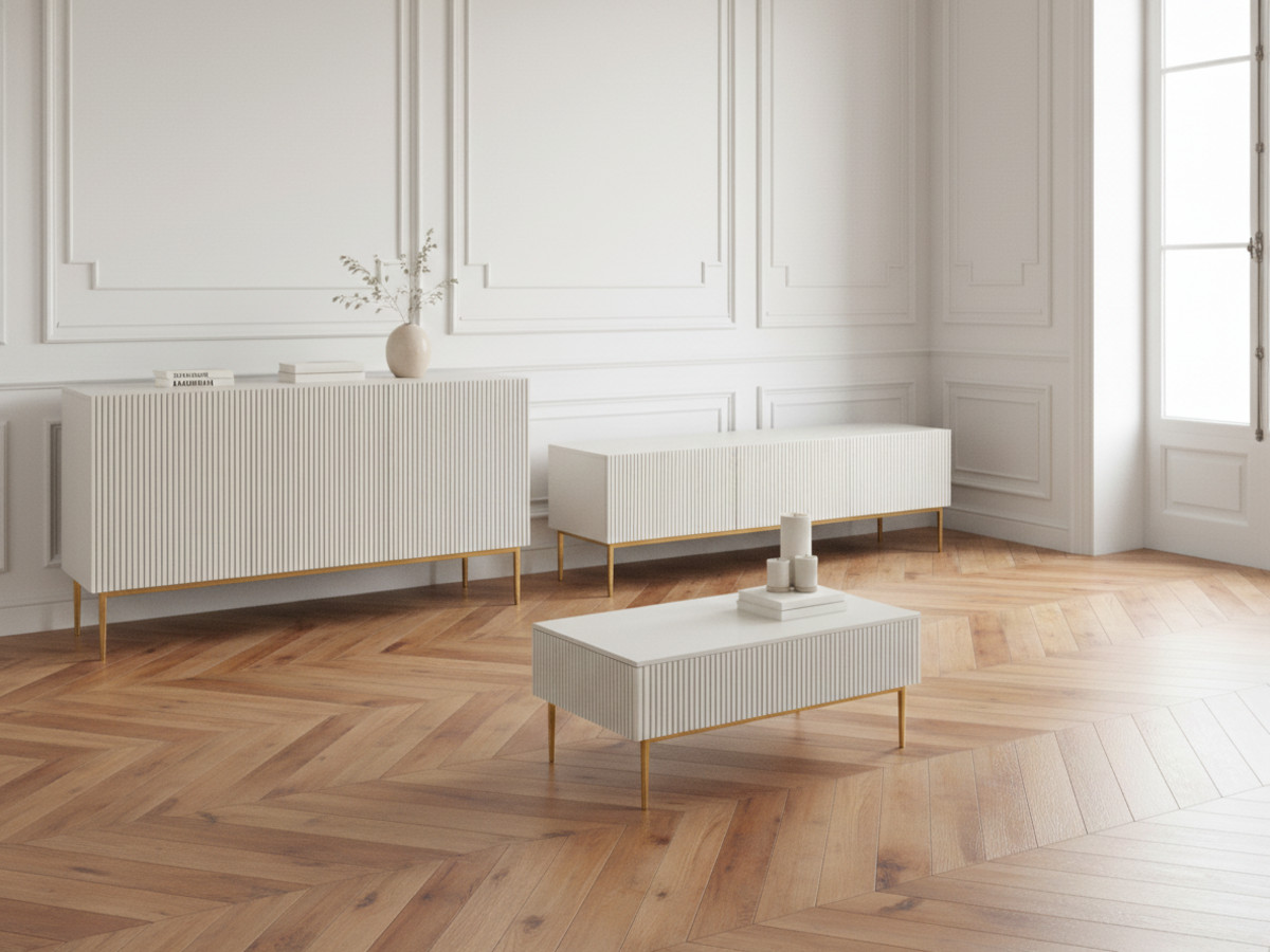 KASHA set met 200 cm tv-meubel + 200 cm 4-deurs dressoir + salontafel met gouden poten