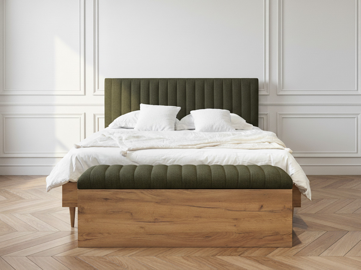 Lit OCEANE avec lattes massives texturé + Bout de lit OCEANE vert — vue 4