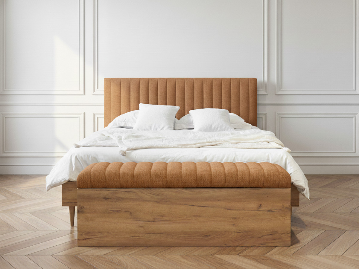 Lit OCEANE avec lattes massives texturé + Bout de lit OCEANE orange — vue 4