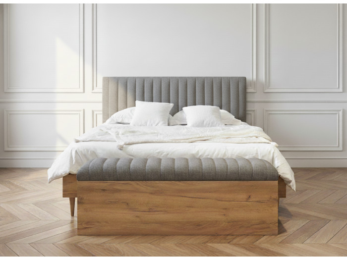 Lit OCEANE avec lattes massives tissu texturé