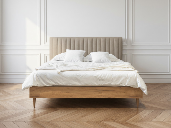 Lit OCEANE avec lattes massives tissu texturé