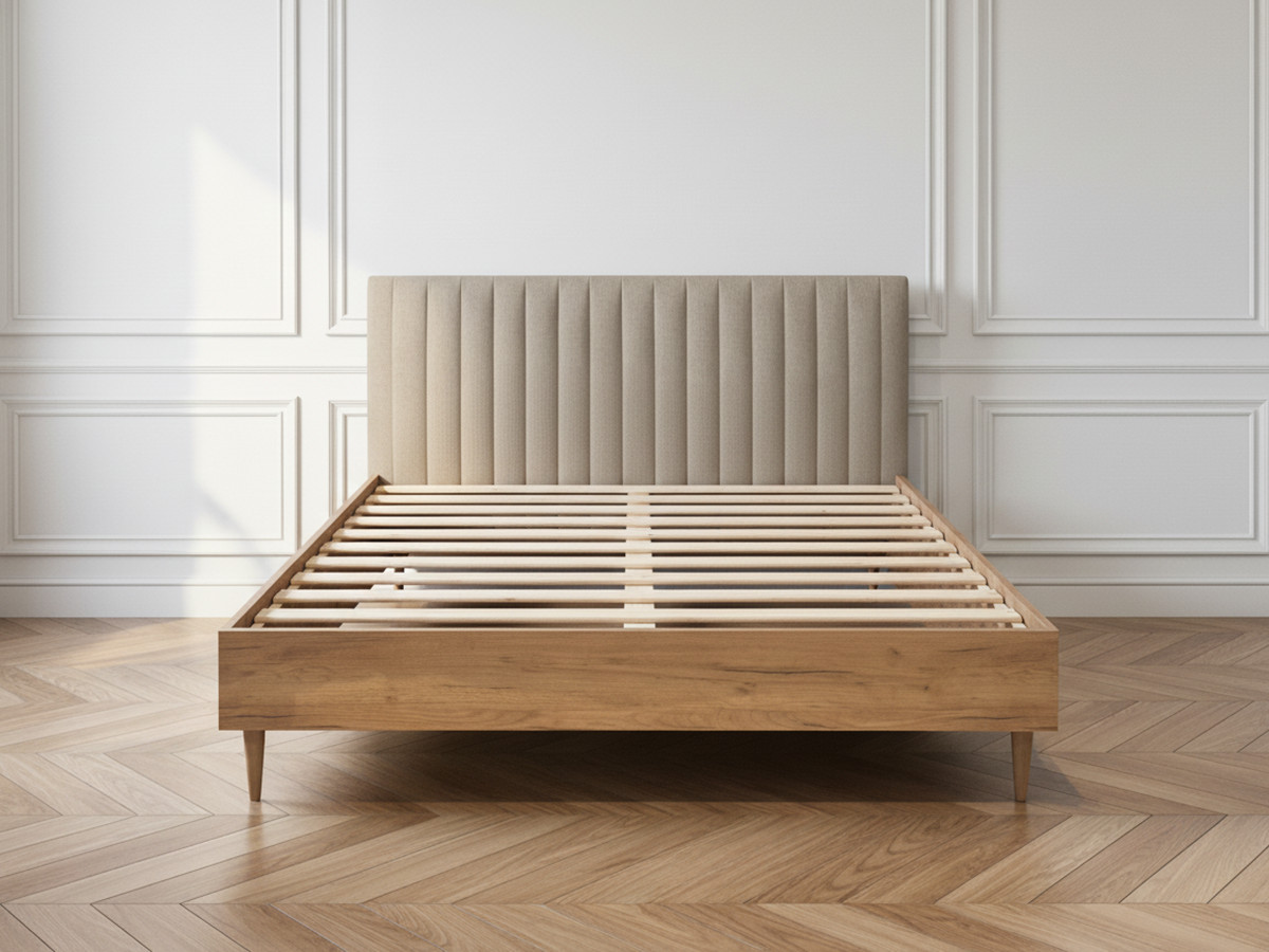 Lit OCEANE avec lattes massives beige — vue 5