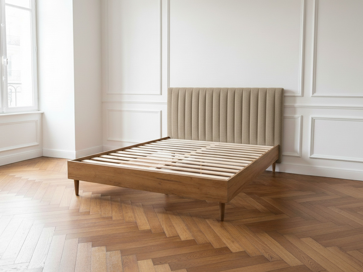 Lit OCEANE avec lattes massives beige — vue 6