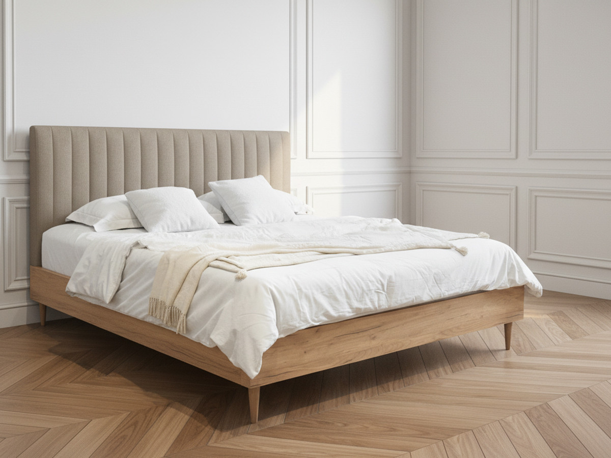 Lit OCEANE avec lattes massives beige — vue 4
