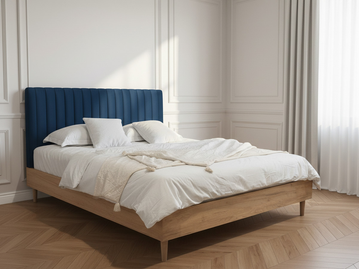 Lit OCEANE VELOURS avec lattes massives bleu foncé — vue 4