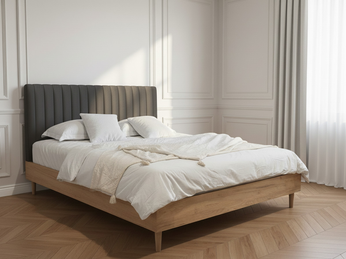 Lit OCEANE VELOURS avec lattes massives gris foncé — vue 4