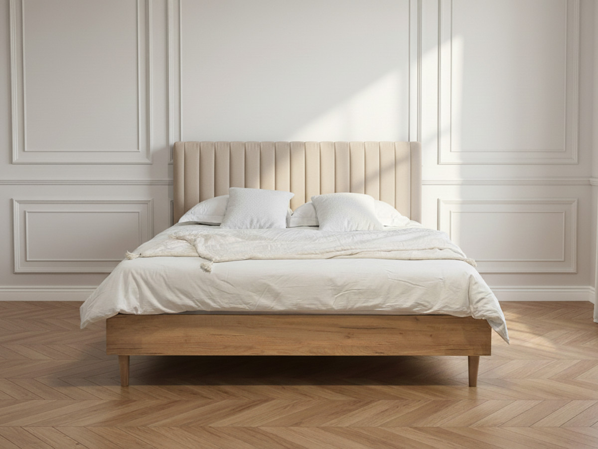 Lit 140x190 cm OCEANE avec lattes massives tissu effet velours