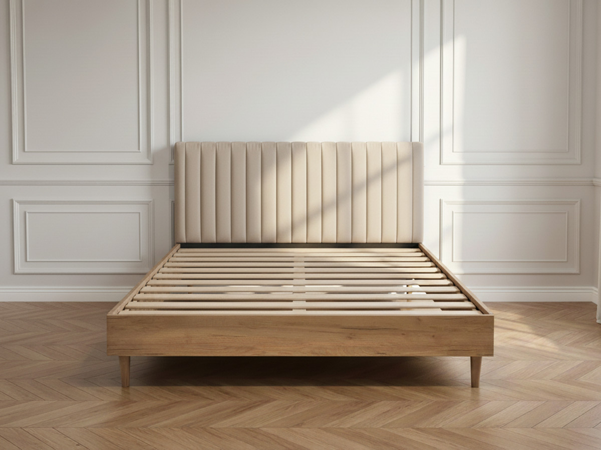 Lit OCEANE VELOURS avec lattes massives