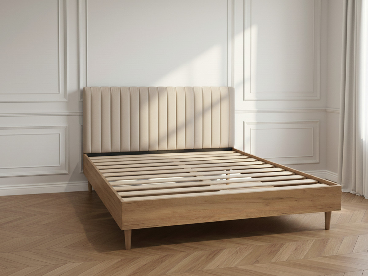 Lit OCEANE VELOURS avec lattes massives beige — vue 6