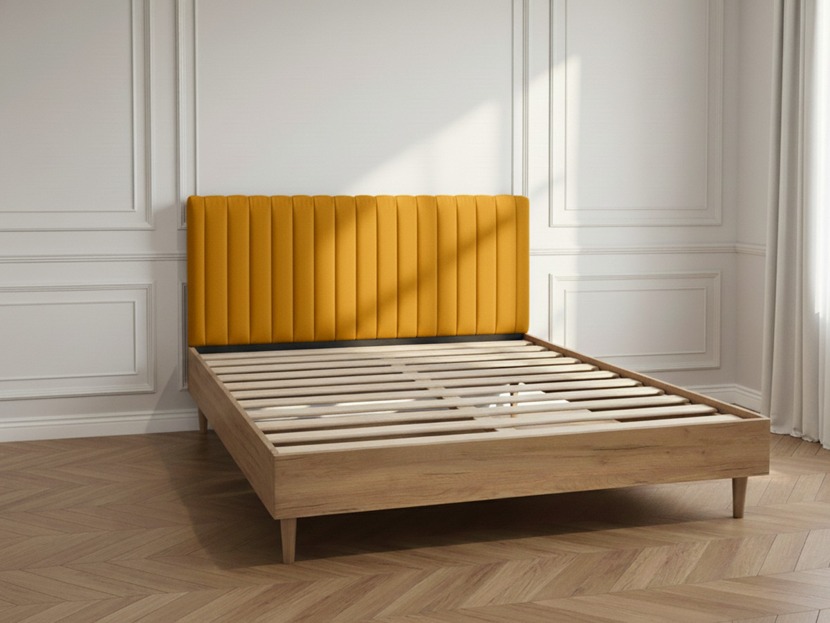 Lit OCEANE VELOURS avec lattes massives jaune — vue 6