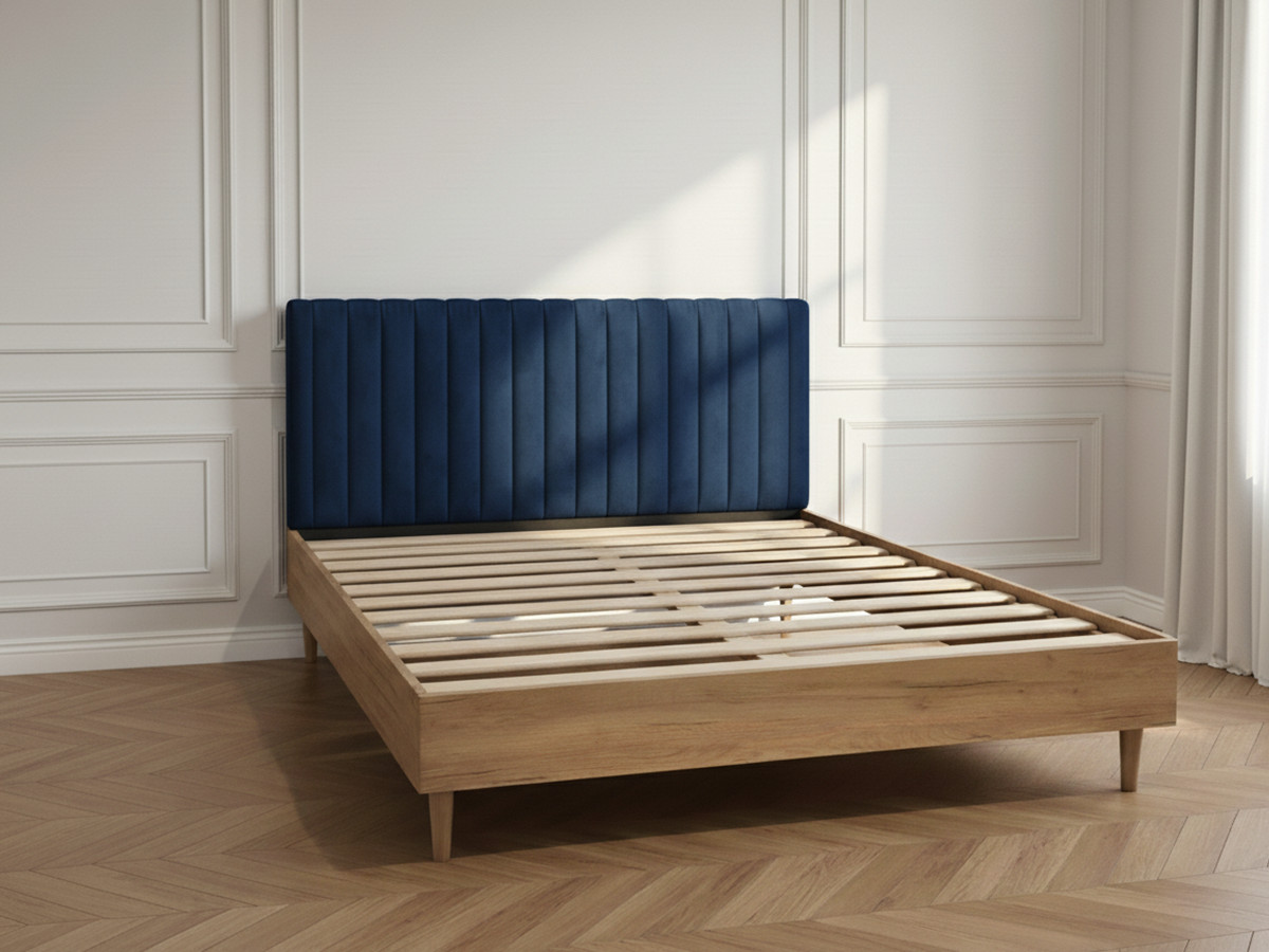 Lit OCEANE VELOURS avec lattes massives bleu foncé — vue 6