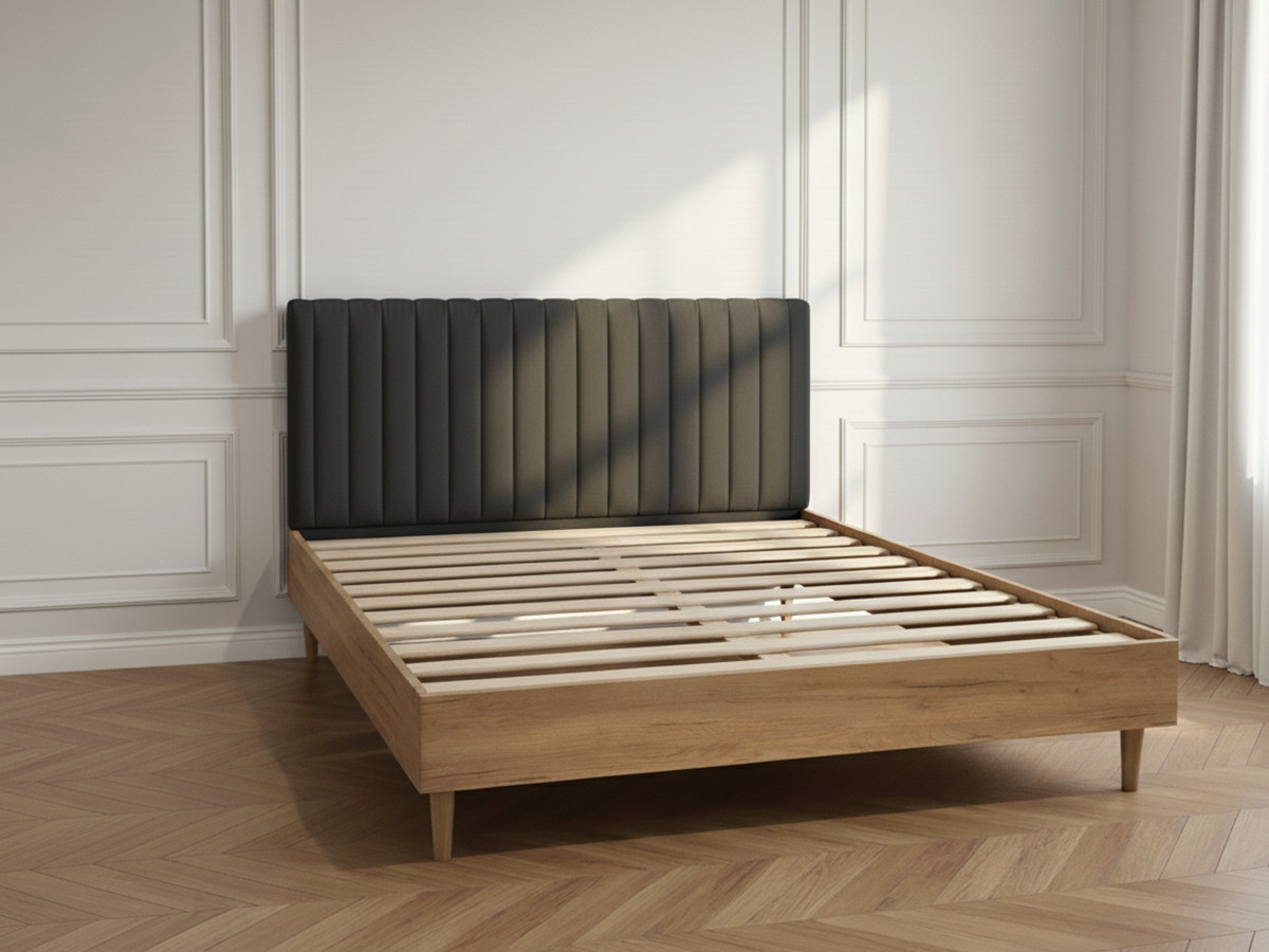 Lit OCEANE VELOURS avec lattes massives gris foncé — vue 6