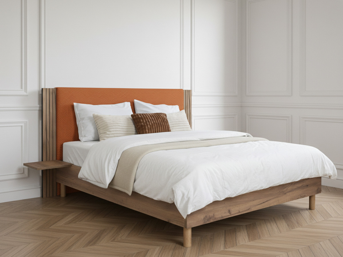 LIOR bed met massieve lattenbodem en poten van natuurlijk hout